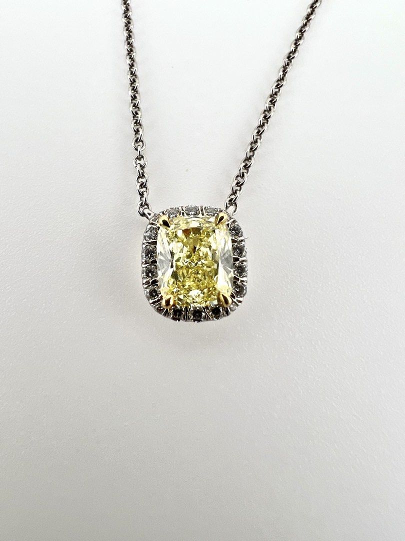 Internally Flawless Tiffany Diamond (Category: Necklaces) located in Manila. Submitted by mnlwatchsociety (Listing ID 1436991937, Image 2). Description: Tiffany Soleste® | Fancy Yellow Diamond Pendant — Platinum & 18K Gold The rarest light, captured in the purest stone. This is not simply a necklace. It is one of nature’s most extraordinary gifts, set by the world’s most iconic jeweler. At its heart sits a 0.82-carat Fancy Yellow cushion-cut diam