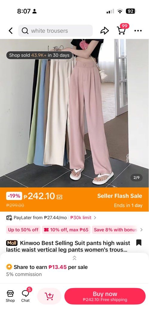 Kinwoo High Waist Trousers (Category: Other Bottoms) located in Rizal. Submitted by basicsrzl (Listing ID 1436841822, Image 3). Description: - Kinwoo High Waist Trousers - Features: Elastic waist, vertical leg design - Size: - Waist: 26-31 inches - Length: 38-39 inches - Cuff: 20 inches - Best for heights: 4'11" - 5'6".