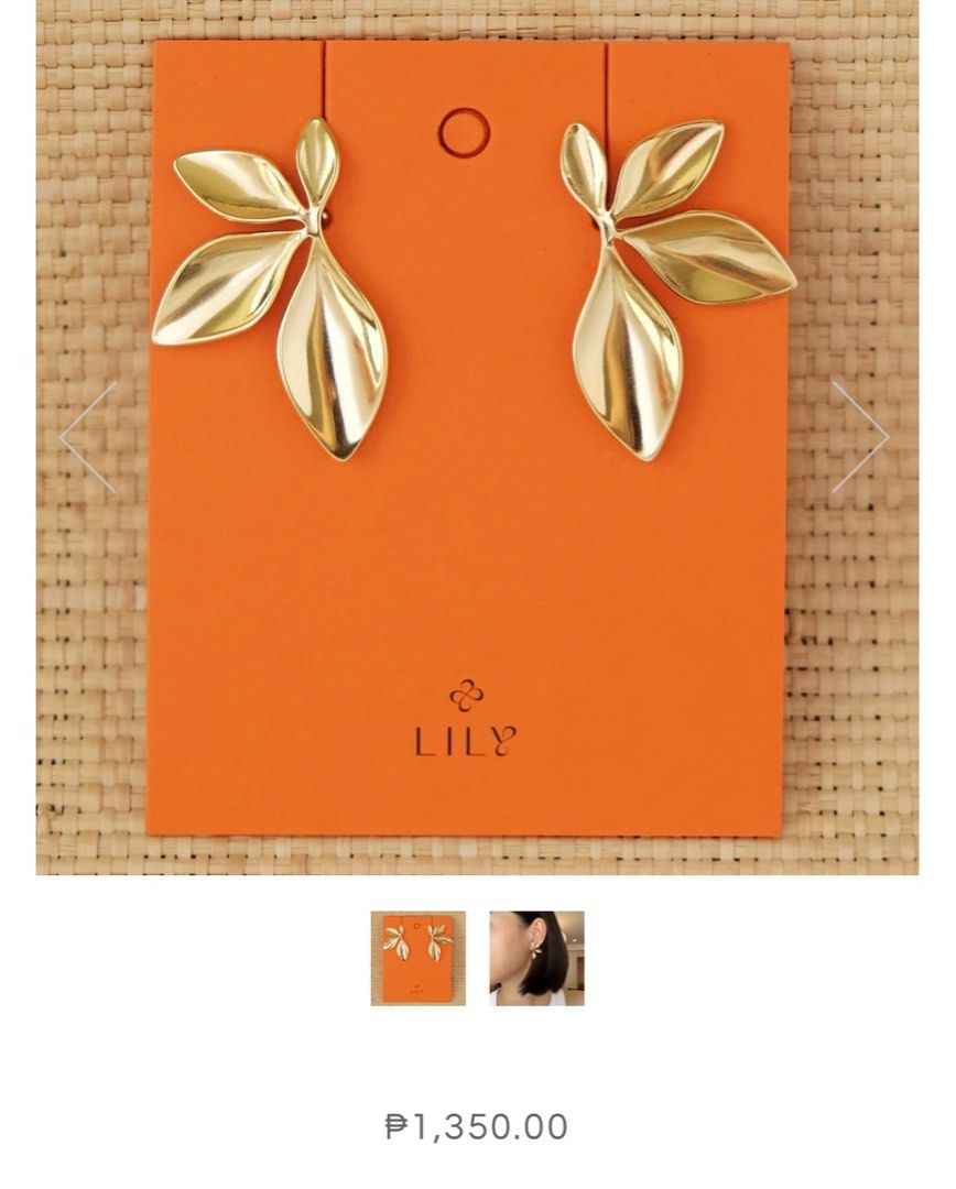 Lily Gold Leaf Statement Earrings (Category: Earrings) located in Quezon City. Submitted by hapidrops (Listing ID 1436882395, Image 1). Description: .