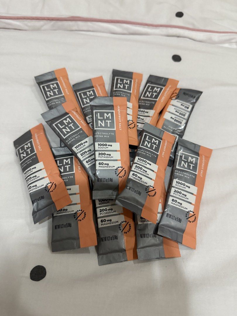 LMNT Electrolyte Drink Mix - Grapefruit Salt (Category: Health Food, Drinks & Tonics) located in Manila. Submitted by atropicalvibe (Listing ID 1436914979, Image 1). Description: - LMNT Grapefruit Salt Electrolyte Drink Mix - 90 pesos per pc (firm - don’t nego down since this is the cheapest price in the market already) - Each packet contains: - 1000mg Sodium - 200mg Potassium - 60mg Magnesium - Expiration Date: Feb 2027 - Directions: Mix with 16