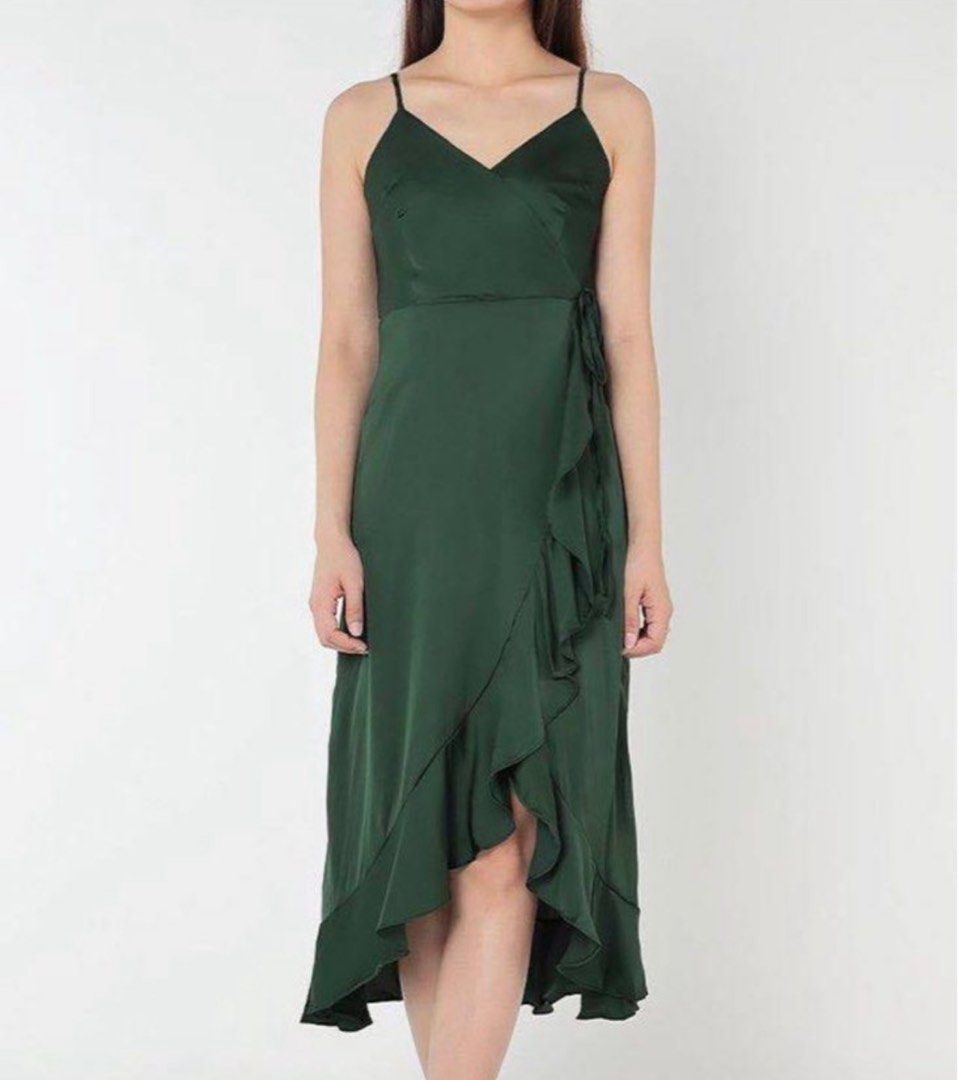 sachin and babi light blue dress Fondly Loved Dark Green Satin Wrap Maxi Dress main image 0