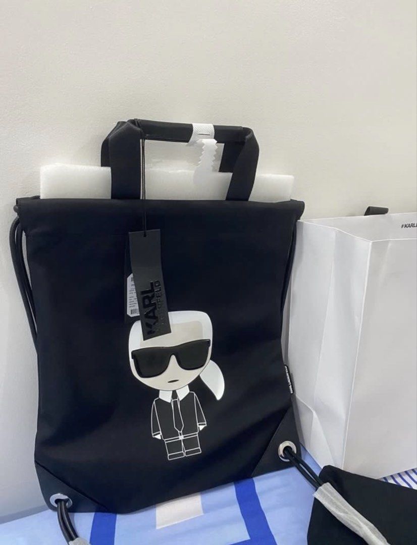 Luxury Karl Lagerfeld black string bag (Category: Luxury Bags & Wallets) located in Quezon City. Submitted by rjl.apparel (Listing ID 1436947713, Image 2). Description: -💯 original -has dust bag -has paper bag.