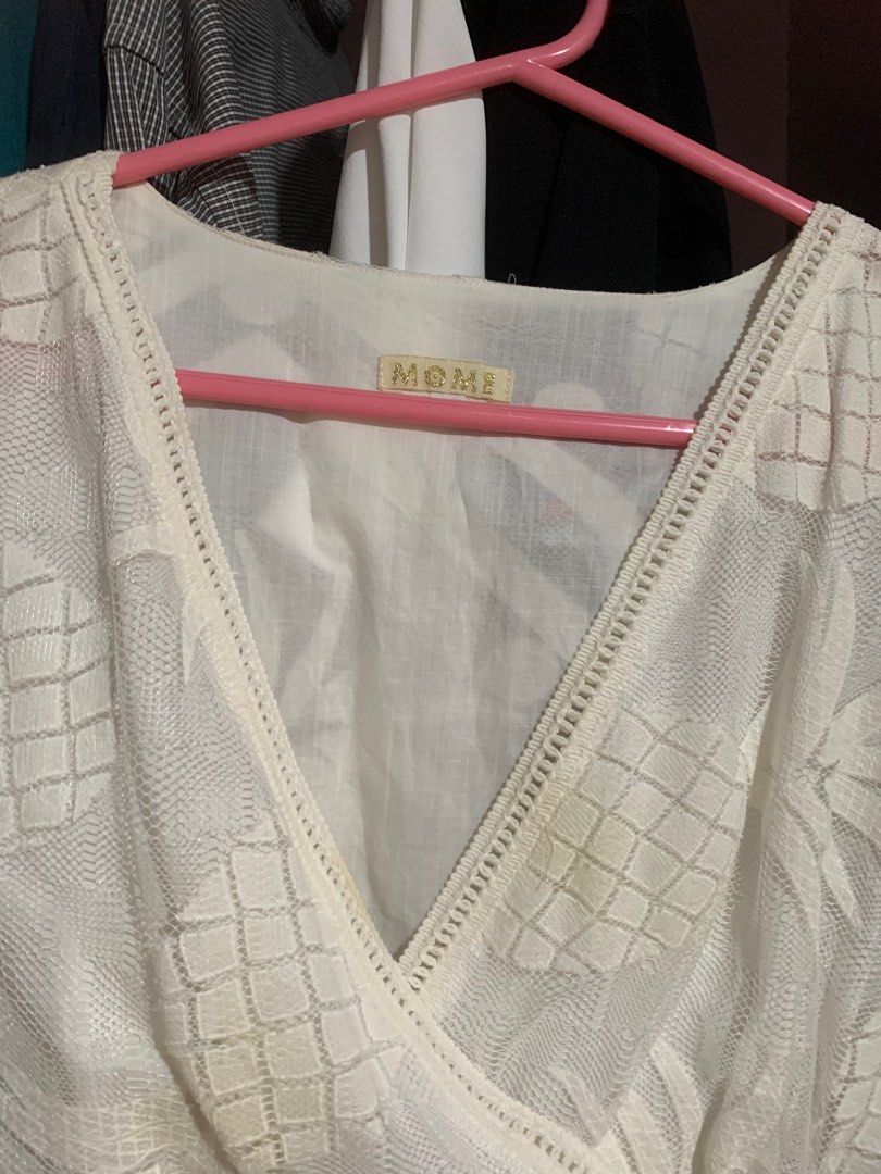 MOME large breastfeeding friendly dress (Category: Dresses) located in Quezon City. Submitted by kmbtab (Listing ID 1436894583, Image 2). Description: Used as baptism attire Breastfeeding friendly Large size With yellowish discoloration due to storage.