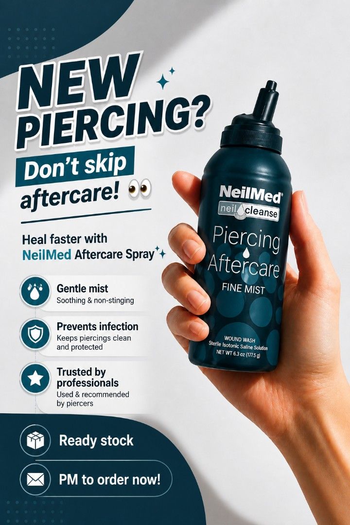 NeilMed Piercjng aftercare (Category: Body Care) located in Mandaluyong City. Submitted by neilmed_phil. (Listing ID 1436867482, Image 1). Description: New piercing? Proper aftercare is a must! 💧 Keep your piercing clean, safe, and infection-free with NeilMed Piercing Aftercare Fine Mist. Sterile saline solution that helps support faster and healthier healing. ✔ Easy spray application ✔ No twisting needed ✔ Safe and gentle for all piercings 📩 M