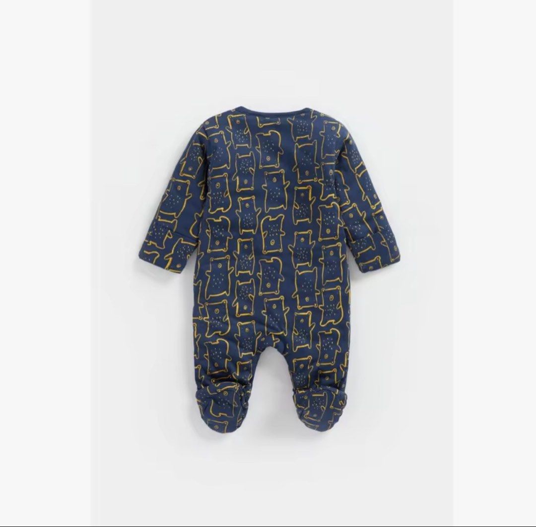 Next Baby Bear Print Onesie (Category: Babies & Kids Fashion) located in Manila. Submitted by cococrunch13 (Listing ID 1436840259, Image 1). Description: 6-9 mos in tag - washed with cycles, but never used bec it wasn’t that cold when we went to Japan this March. - Navy blue onesie - Gold bear print - Long sleeves - Attached feet - Snap closure - Soft, comfortable material.