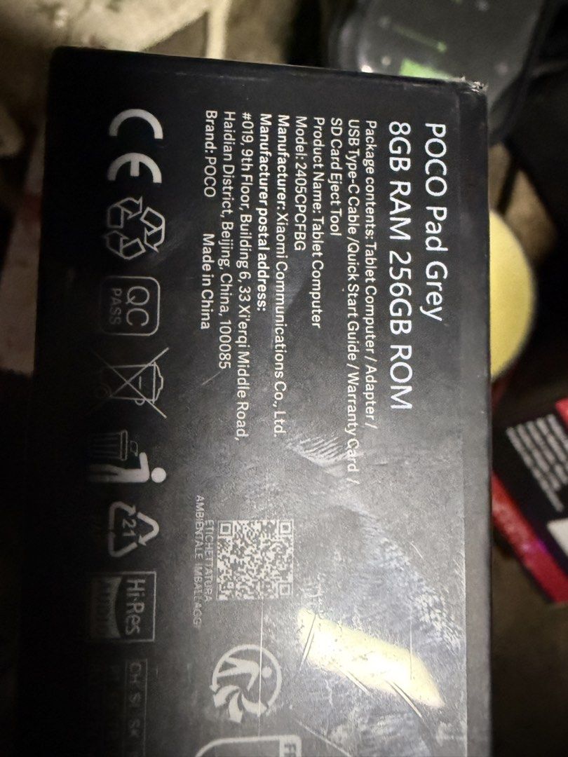 POCO Pad 8GB RAM 256GB ROM (Category: Android) located in Santa Rosa. Submitted by hipanda.18 (Listing ID 1436939688, Image 2). Description: - POCO Pad Tablet - 8GB RAM / 256GB ROM - Color: Grey - Includes: Tablet, Adapter, USB Type-C Cable, Quick Start Guide, Warranty Card - Model: 2405CPCFBG - Brand: Xiaomi.