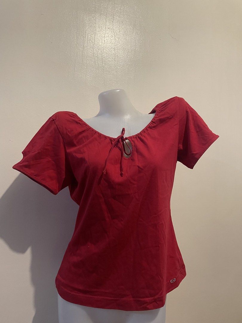 Red Short Sleeve Top (Category: Blouses) located in Baguio. Submitted by fitchek.archives090ahbs (Listing ID 1436980764, Image 1). Description: - Red top - Short sleeves - Unique tie-neck detail - Fitted silhouette - Comfortable fabric - Small logo detail - Versatile for casual wear.