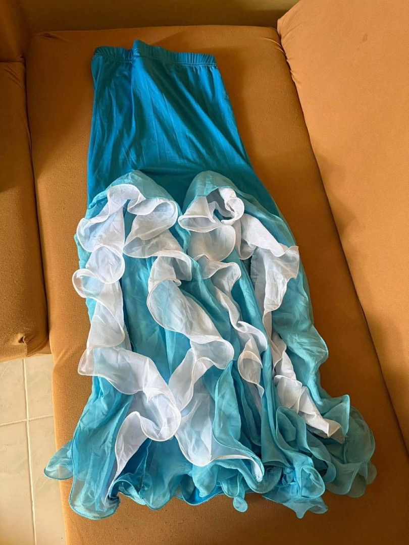 Ruffled Mermaid Turquoise Maxi Skirt (Category: Skirts) located in Tubigon. Submitted by mitchy_marie (Listing ID 1436847108, Image 1). Description: Color: Deep Cyan / Turquoise & White Style: Layered ruffle hem for maximum flow Size: 24-28 (garterized) Swipe to see the texture details! 👉 Location: BOHOL.