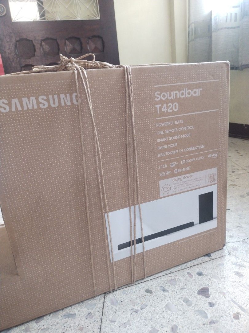 Samsung Soundbar T420 (Category: Soundbars, Speakers & Amplifiers) located in Quezon City. Submitted by kitkat_mwa (Listing ID 1430484026, Image 1). Description: RUSH SALE: Samsung T420 Soundbar (Brand New) 🔊🔥 ✔️ Di pa nagamit / sealed ✔️ Complete set with subwoofer (solid bass!) ✔️ Bluetooth ready (pwede sa TV/phone) ✔️ Malinaw sound – parang mini home theater ₱6,000! 📍 QC area 📩 PM agad sa sure buyer.