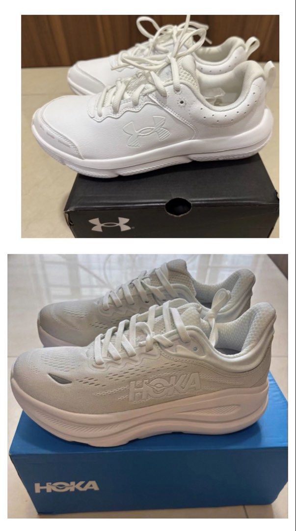 School White Shoes ( Updated on 9 May 26) (Category: Sneakers) located in Singapore. Submitted by tgxtoon (Listing ID 1402244652, Image 1). Description: Under Armour School White Shoes: UA Assert 10 - $48 Size US7/ EU40 - approximately 25cm. Hoka Bondi 9 US 7 White - $98 Perfect as school shoes. Self collect at my place..