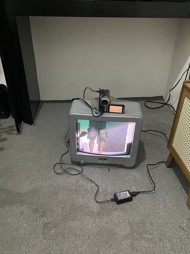 sharp crt tv 14" + sony handycam w/night vision (Category: Video Cameras) located in Pasig City. Submitted by findshyt (Listing ID 1436888681, Image 1). Description: sharp crt tv 14" + sony handycam w/night vision 220volts plug and play good for your coffee shop or clothing store pasig maybunga pm for more infos.