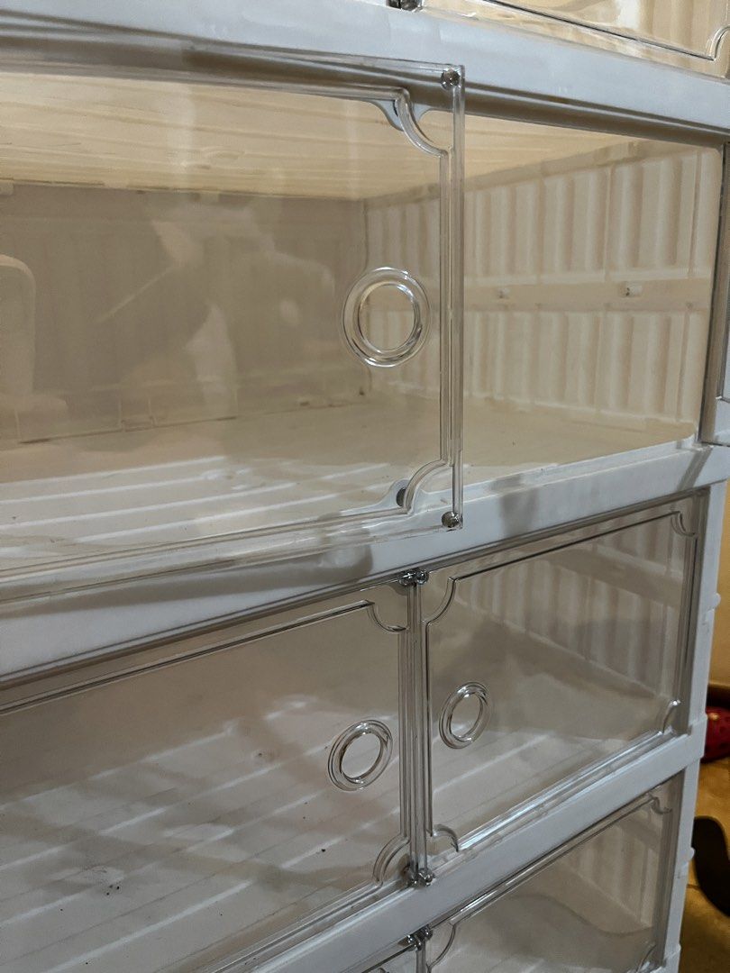 [SOLD] Shoe Organizer with Clear Door transparent (Category: Shelves, Cabinets & Racks) located in Manila. Submitted by shopthevintage (Listing ID 1436965730, Image 3). Description: With another pair but its disassembled Buy both for 1500 only - Clear doors for easy viewing - White frame - Made of plastic - Clear handle for opening and closing - Stackable design.