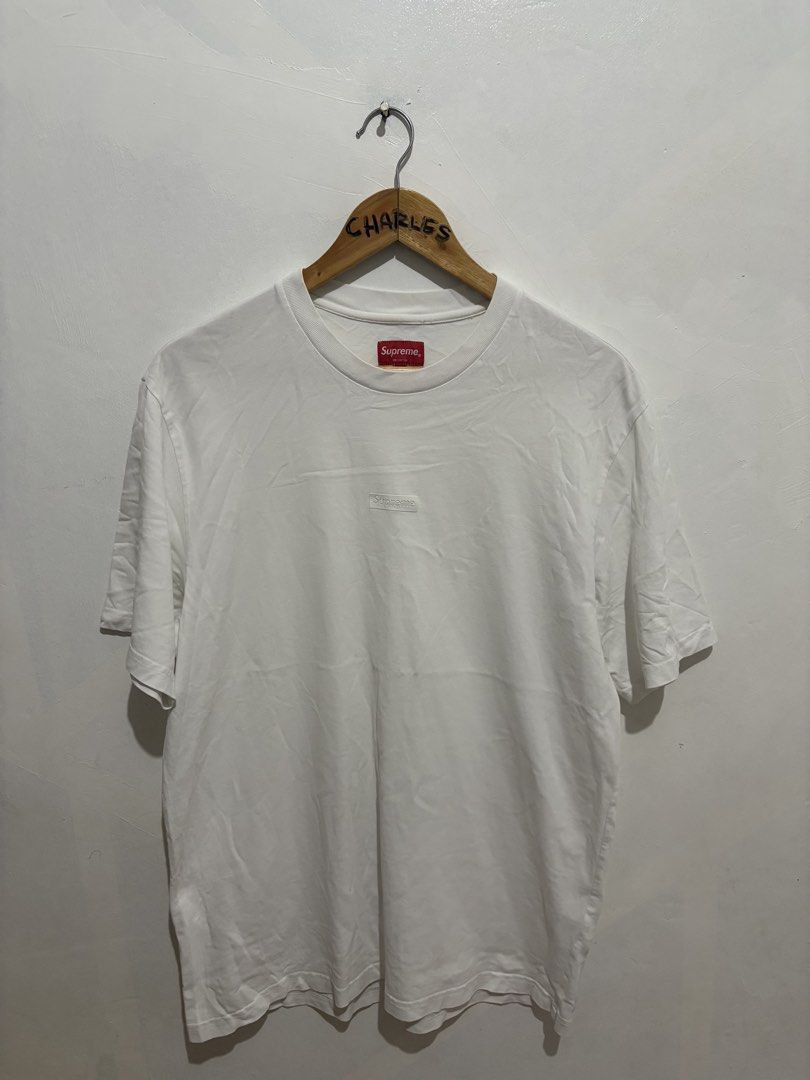 Supreme High Density Small Box Logo T-shirt - White (Category: Tshirts & Polo Shirts ) located in Cabanatuan. Submitted by chingweyyy (Listing ID 1436828896, Image 1). Description: - Supreme white t-shirt - Features iconic box logo - Red Supreme neck tag - Size: Medium fit to Large - Material: 100% cotton - 22 Width x 30 Length - No issue .