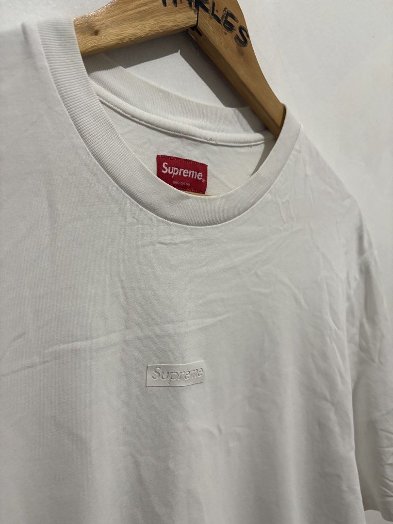 Supreme High Density Small Box Logo T-shirt - White (Category: Tshirts & Polo Shirts ) located in Cabanatuan. Submitted by chingweyyy (Listing ID 1436828896, Image 3). Description: - Supreme white t-shirt - Features iconic box logo - Red Supreme neck tag - Size: Medium fit to Large - Material: 100% cotton - 22 Width x 30 Length - No issue .