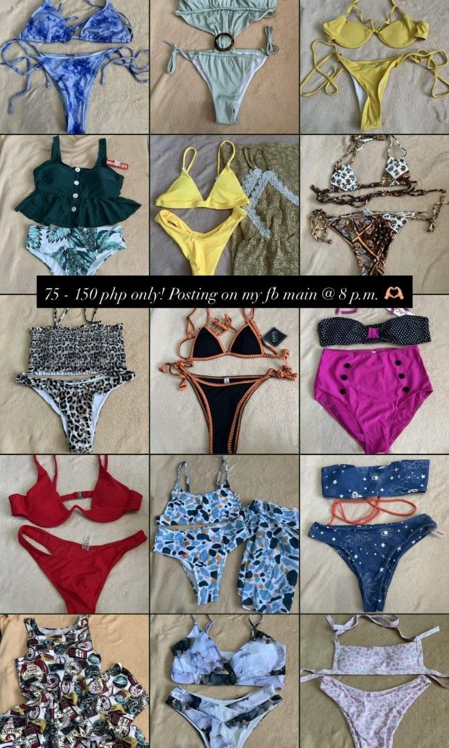 swimsuit bikini sale pt 1 (Category: Bikinis & Swimsuits) located in Santa Rosa. Submitted by rastasells (Listing ID 1436839104, Image 1). Description: Decluttering Sale: Buy 2 pcs 75 php worth of bikini, get it for only 120! 🌸 Most are unused pero matagal na nastock sa bahay since tira pa siya from old business. 🌸 Flaws will be mentioned but there might be some w/c I didn’t notice upon upload so PLEASE MANAGE YOUR EXPECTATIONS. Loc: Sta. Rosa,