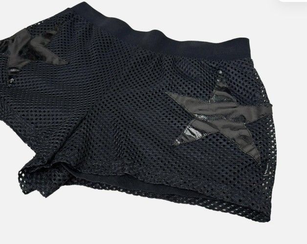 Tripp NYC Black Mesh Shorts XL (Category: Shorts) located in Santa Barbara. Submitted by crazydave (Listing ID 1437013943, Image 1). Description: Tripp NYC Black Mesh Vinyl Star Size:XL Waist: 34-40 Length: 12.5 No issue.