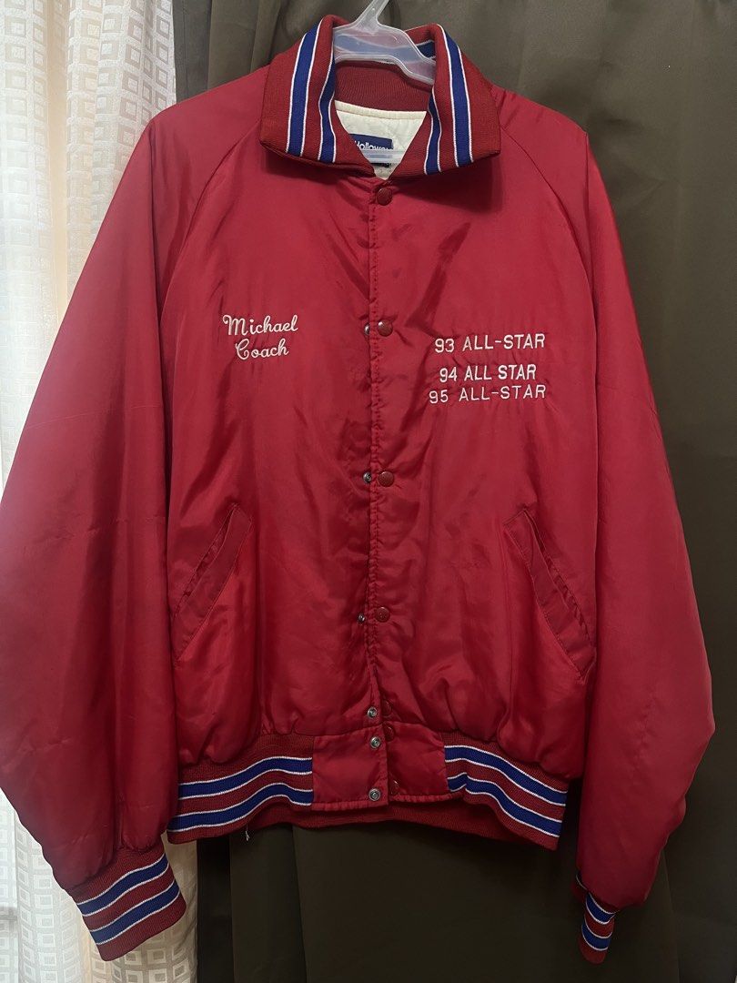 Vintage Baseball Varsity Bomber Red All Star Jacket (Category: Coats, Jackets and Outerwear) located in Paranaque City. Submitted by strangers.things (Listing ID 1436948250, Image 1). Description: - XL on tag - L: 28, W: 26.