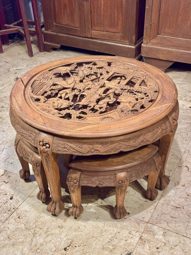 Vintage Mid Century Coffee Tea Table Set (Category: Tables & Sets) located in Manila. Submitted by sinaunang_gamit (Listing ID 1436965843, Image 1). Description: Vintage Mid Century Coffee Tea Table Set Table Height: 32 inches Table Diameter: 19.5 inches Chair Height: 12.5 inches Location: 6th ave Caloocan ₱25k.