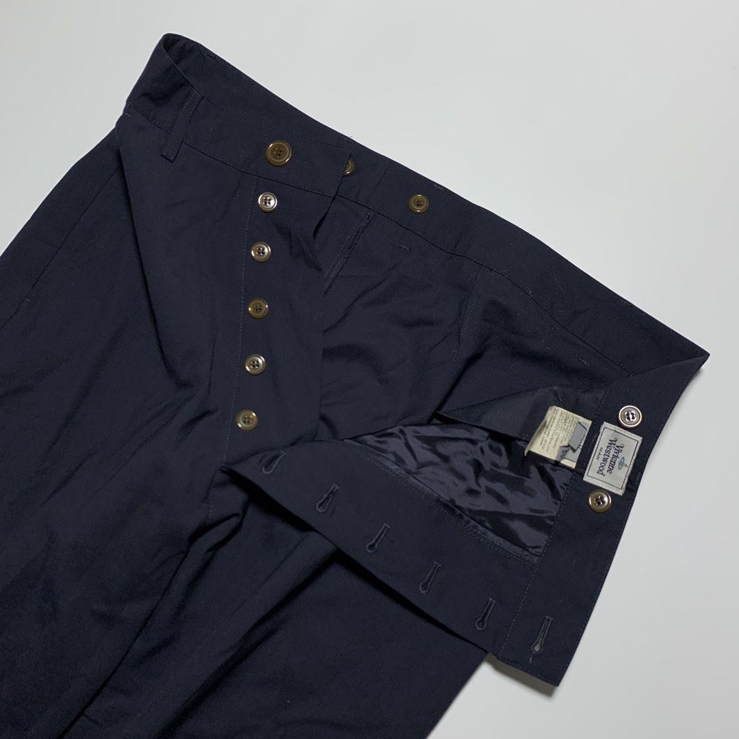 VIVIENNE WESTWOOD - Trousers (Category: Trousers) located in Manila. Submitted by shottas_21 (Listing ID 1436963264, Image 2). Description: VIVIENNE WESTWOOD - Trousers SIZE - 50 CONDITION - 9/10 WAIST - 50” INSEAM - 32” LEG OPENING - 7” FRONT RISE - 15” THIGH - 13.5” LENGTH - 43.5”.