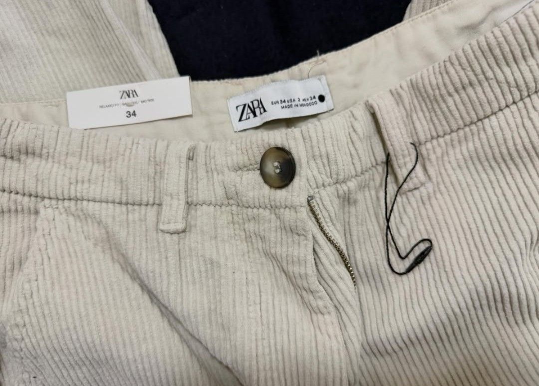 Zara corduroy pants (BNWT) (Category: Jeans) located in Mandaluyong City. Submitted by xcessxpress (Listing ID 1436912553, Image 2). Description: Zara corduroy pants (BNWT) Mid rise full length Size Eur 34 Selling low for only P899.
