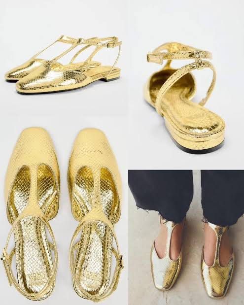 Zara Gold Metallic T-Strap Sandals (Category: Flats & Sandals) located in Butuan. Submitted by ninxaeh30 (Listing ID 1436863801, Image 3). Description: - Zara gold metallic sandals - T-strap design - Ankle strap for secure fit - Square toe - Low heel - Metallic finish - Great for special occasions or everyday glamour Size US6 or 36.