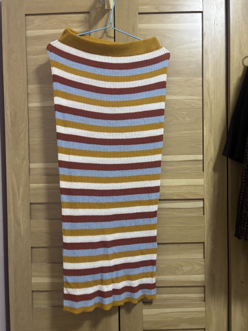 Zara Striped Knit Skirt (Category: Skirts) located in Cebu City. Submitted by teveschels38656 (Listing ID 1436961700, Image 1). Description: - Zara striped knit skirt - Size S - Colorful striped pattern - Ribbed texture - Midi length - Fitted silhouette - Made in China.