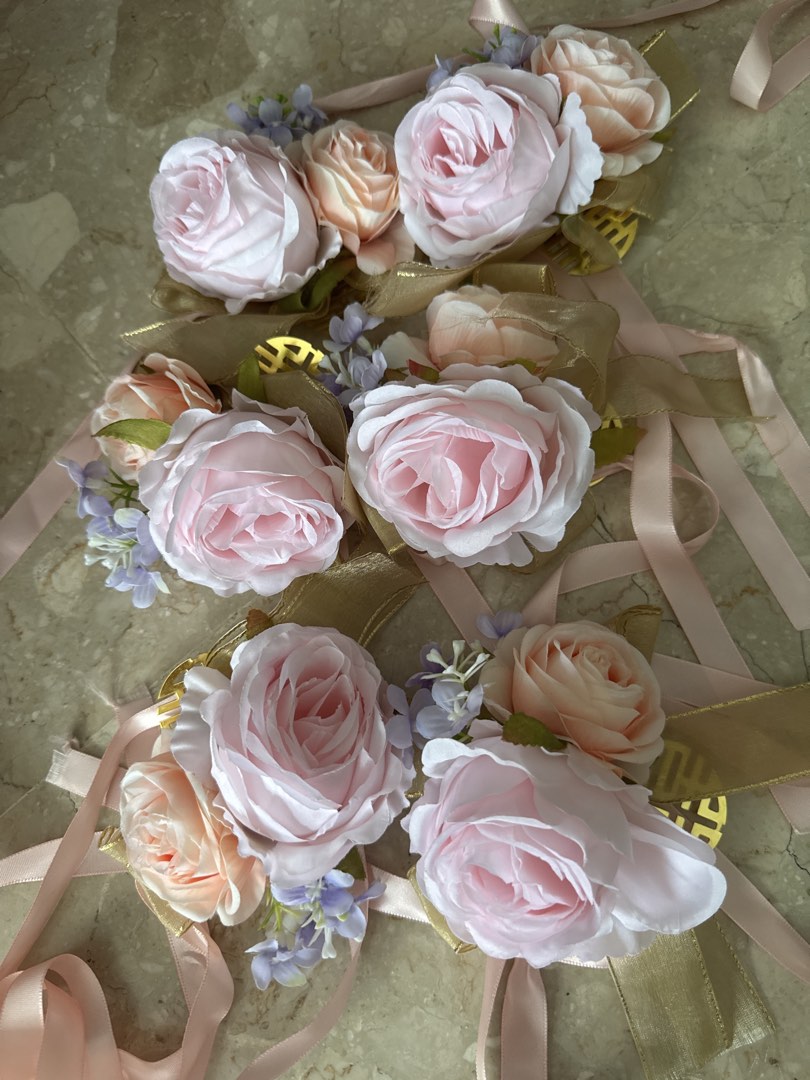 6 Pink and Peach Rose Ribbon for Wedding door handle flowers /Wrist ...