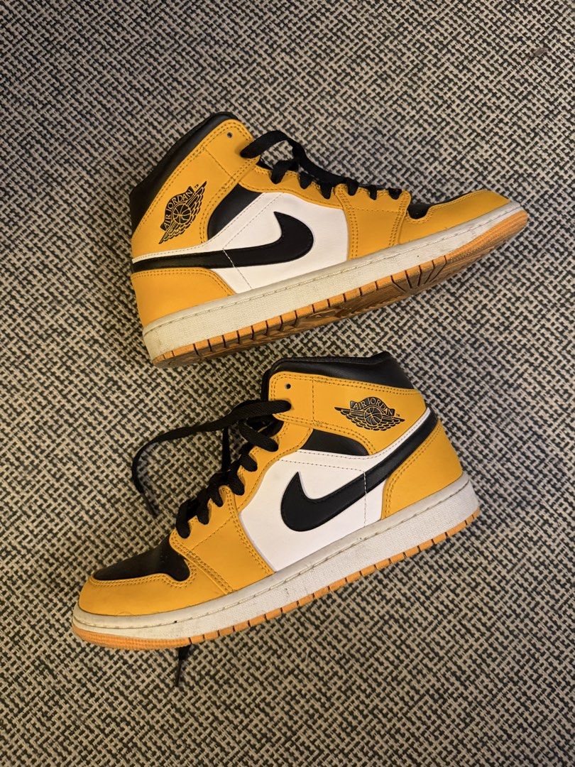 Air Jordan 1 Mid “Taxi” (Category: Sneakers) located in Manila. Submitted by deklutterph (Listing ID 1441225513, Image 1). Description: - Yellow, black, and white colorway - Classic Air Jordan 1 Mid high-top silhouette - Iconic Jumpman logo on tongue - Air Jordan Wings logo on ankle collar - Black laces and Swoosh - White midsole - Yellow outsole NO BOX. WITH SLIGHT TOE CREASE CLEAN OVERALL Bought from Jordan Store BGC Can take more pics upon req
