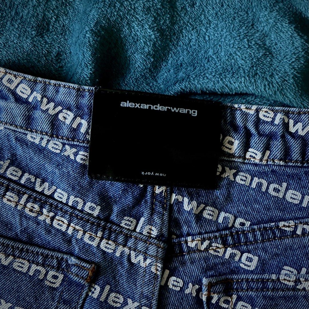 Alexander Wang All Over Logo Denim Shorts (Category: Shorts) located in Leyte. Submitted by declutterthis__ (Listing ID 1441177260, Image 3). Description: - Alexander Wang denim shorts - All-over logo print - High-rise style - Frayed hem - Made in USA - Size: 25 - Super cute statement piece for summer outfits RFS: Updating my closet.