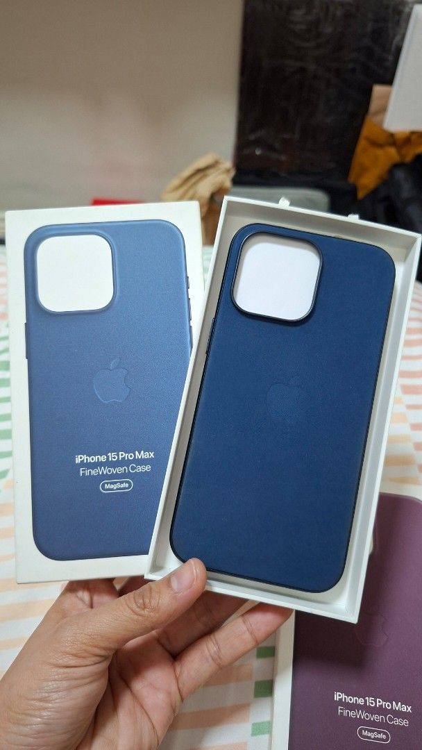 Apple FineWoven Case for iPhone 15 Pro Max (Category: Cases & Sleeves) located in Quezon City. Submitted by violet_08 (Listing ID 1441321537, Image 1). Description: For sale only Authentic Apple FineWoven Case Pacific Blue Color For iPhone 15 Pro Max 9.5/10 condition Good as new No issues Magsafe compatible Selling for 1.3k FIXED PRICE Rfs: sold my iPhone 15 Pro Max.