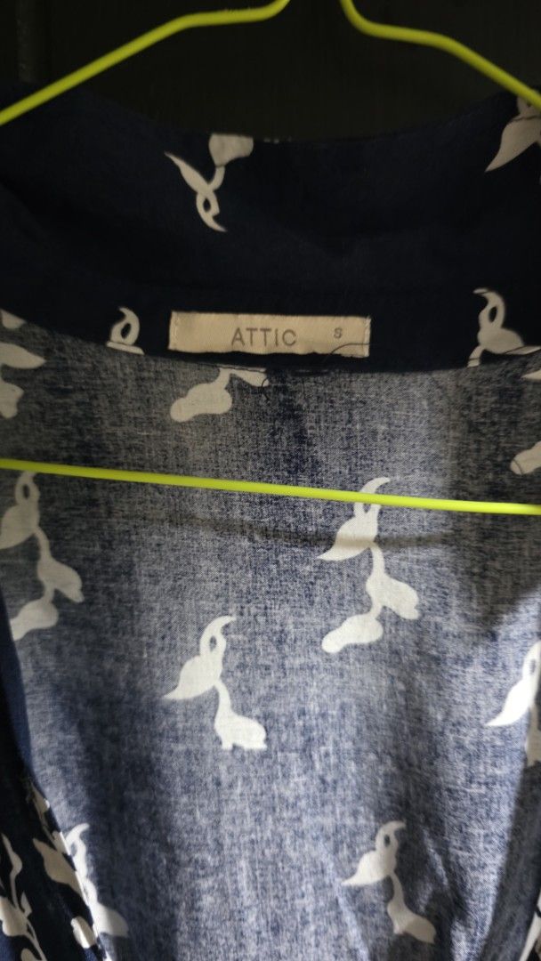 Attic Navy Blue Bird Print Button-Up Shirt (Category: Tshirts & Polo Shirts ) located in Manila. Submitted by chimera99 (Listing ID 1441249259, Image 1). Description: - Brand: Attic - Color: Navy Blue - Print: White Bird - Sleeves: 3/4 - Occasion: Casual wear or layering.