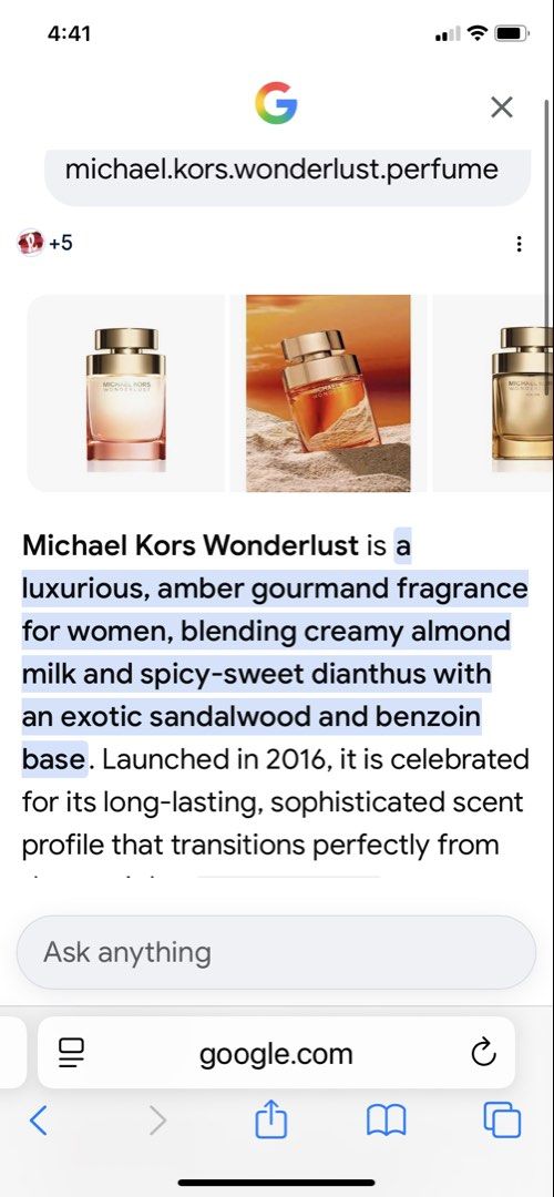 AUTHENTIC unopened Michael Kors Wonderlust Eau de Parfum Spray 100ml (Category: Fragrance & Deodorants) located in Santa Rosa. Submitted by happydays__ (Listing ID 1441254562, Image 2). Description: - AUTHENTIC from USA - 100 ML Michael Kors Wonderlust Eau de Parfum for Women - Fragrance Type: Amber Gourmand - Key Notes: Creamy almond milk, spicy-sweet dianthus, exotic sandalwood, benzoin - BRAND NEW, UNOPENED BOX - Scent Profile: Long-lasting, s