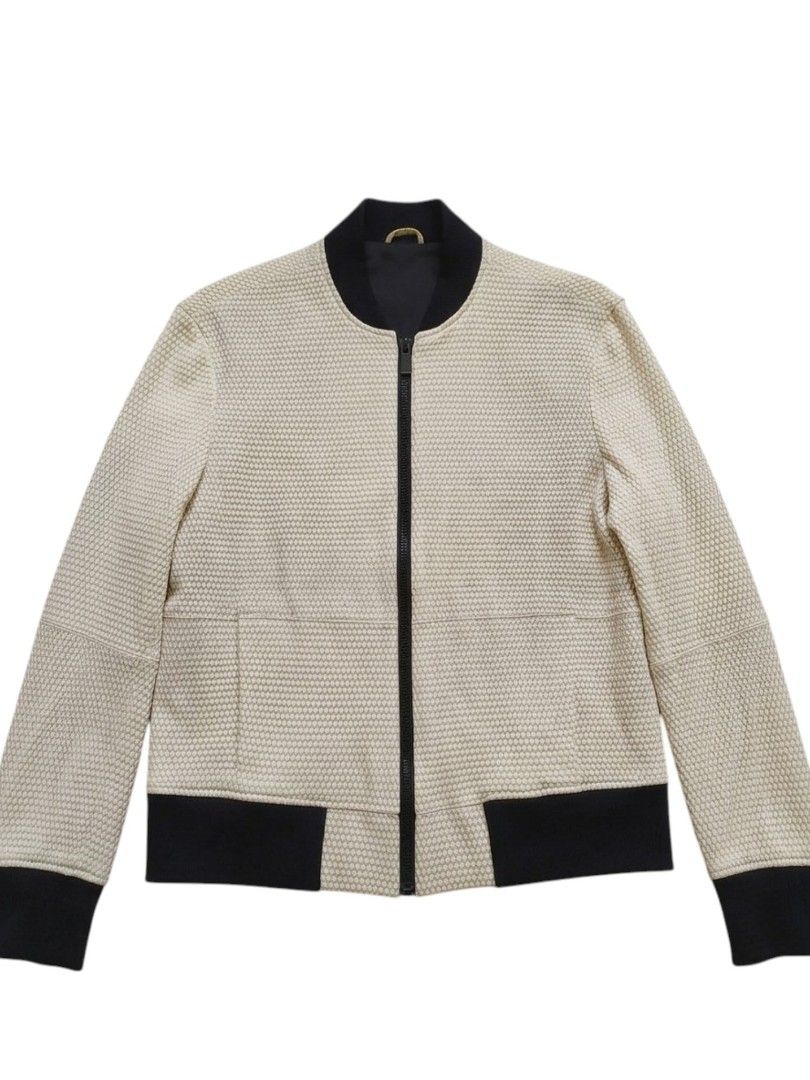 BLACKBARRETT Cream/Black Lamb Leather Bomber Jacket (Category: Coats, Jackets and Outerwear) located in Baguio. Submitted by luxeloom099 (Listing ID 1441198882, Image 2). Description: BLACKBARRETT Cream/Black Honeycomb Laser-Cut Lamb Leather Bomber Jacket ​Up for grabs is a stunning, high-end bomber jacket from BLACKBARRETT. It boasts a unique, textured cream leather body contrasted beautifully by black elasticated cuffs and collar. ​Shell: 100% 