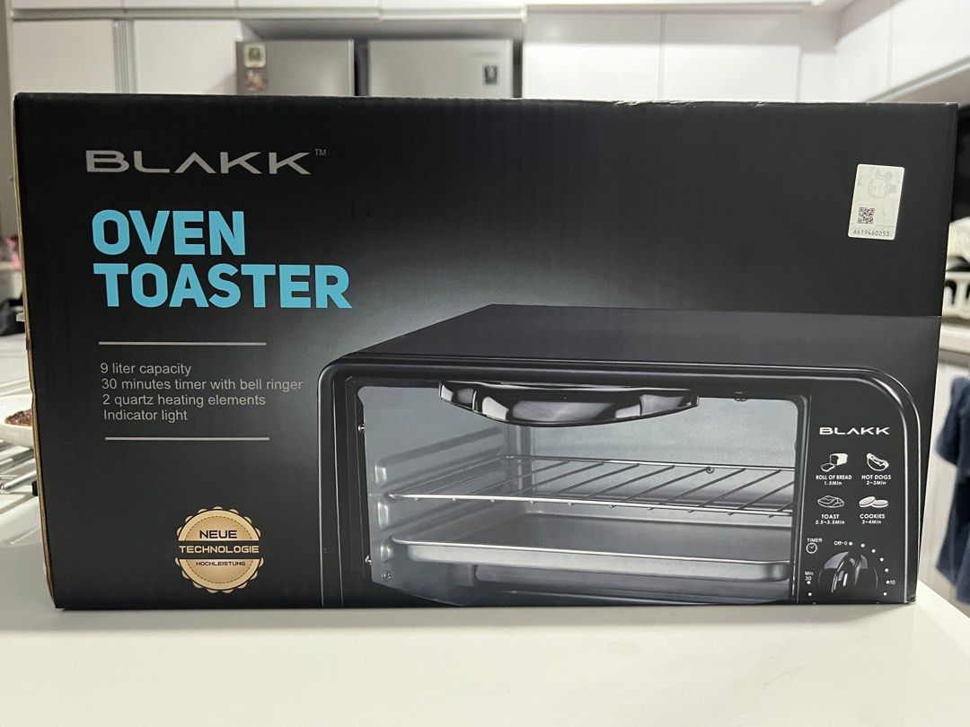 BLAKK Oven Toaster 9 Liter Capacity (Category: Ovens & Toasters) located in Manila. Submitted by migsvillanueva (Listing ID 1441314740, Image 1). Description: - Compact BLAKK oven toaster - 9 Liter capacity - 30-minute timer with bell ringer - 2 quartz heating elements - Indicator light - Ideal for toasting bread, hot dogs, and cookies - Easy to use controls - Please check photos for more details.