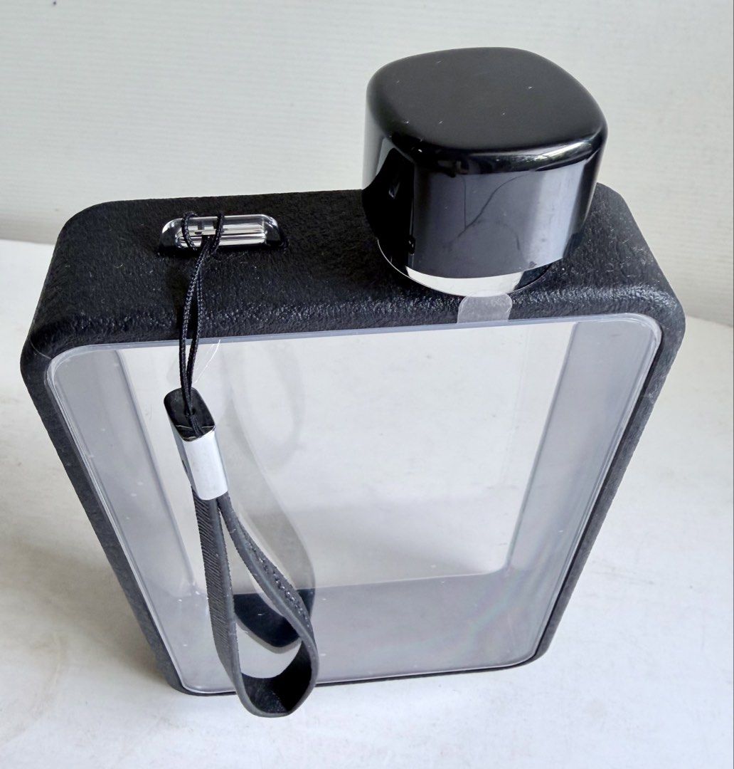 BN Classy Slim Compact Water Bottle 350ml Black Rectangular Rubberised Trimmings470107013608919042