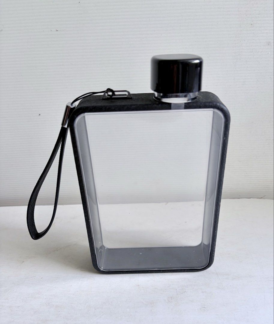 BN Classy Slim Compact Water Bottle 350ml Black Rectangular Rubberised Trimmings470107013608919040
