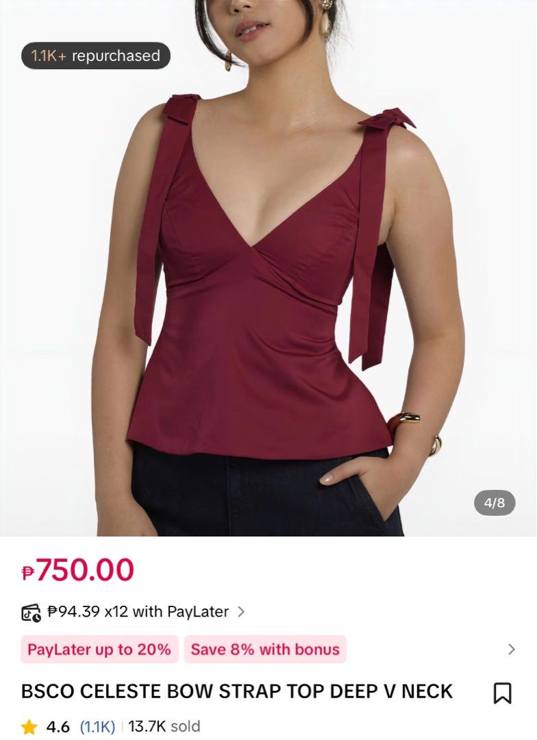 BRAND NEW BSCO BOW STRAP DEEP V-NECK TOP (Category: Sleeveless) located in Taguig. Submitted by ciareal (Listing ID 1441354648, Image 2). Description: Brand new Rfs: wrong size ordered.