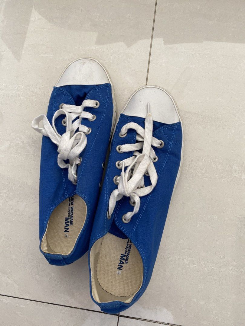 CDG JUNYA WATANABE MAN Blue Canvas Sneakers (Category: Sneakers) located in Quezon City. Submitted by viber9163490242 (Listing ID 1441221076, Image 3). Description: - Junya Watanabe MAN blue canvas sneakers - Classic low-top design - Features white toe cap and laces - Comfortable for everyday wear - Minor signs of use on soles and toe caps - Ideal for casual outfits.