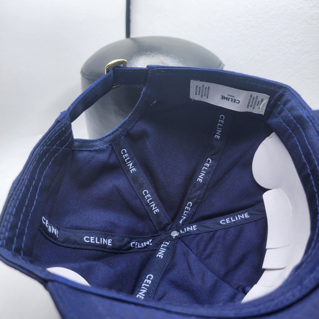 Celine Navy Blue Baseball Cap (Category: Caps & Hats) located in Quezon City. Submitted by randomthangz (Listing ID 1441308038, Image 3). Description: - Navy blue Celine cap - Features embroidered Celine logo on the front - Celine branding on the sweatband and internal taping - Classic baseball cap style with a curved brim - Ideal for everyday wear.