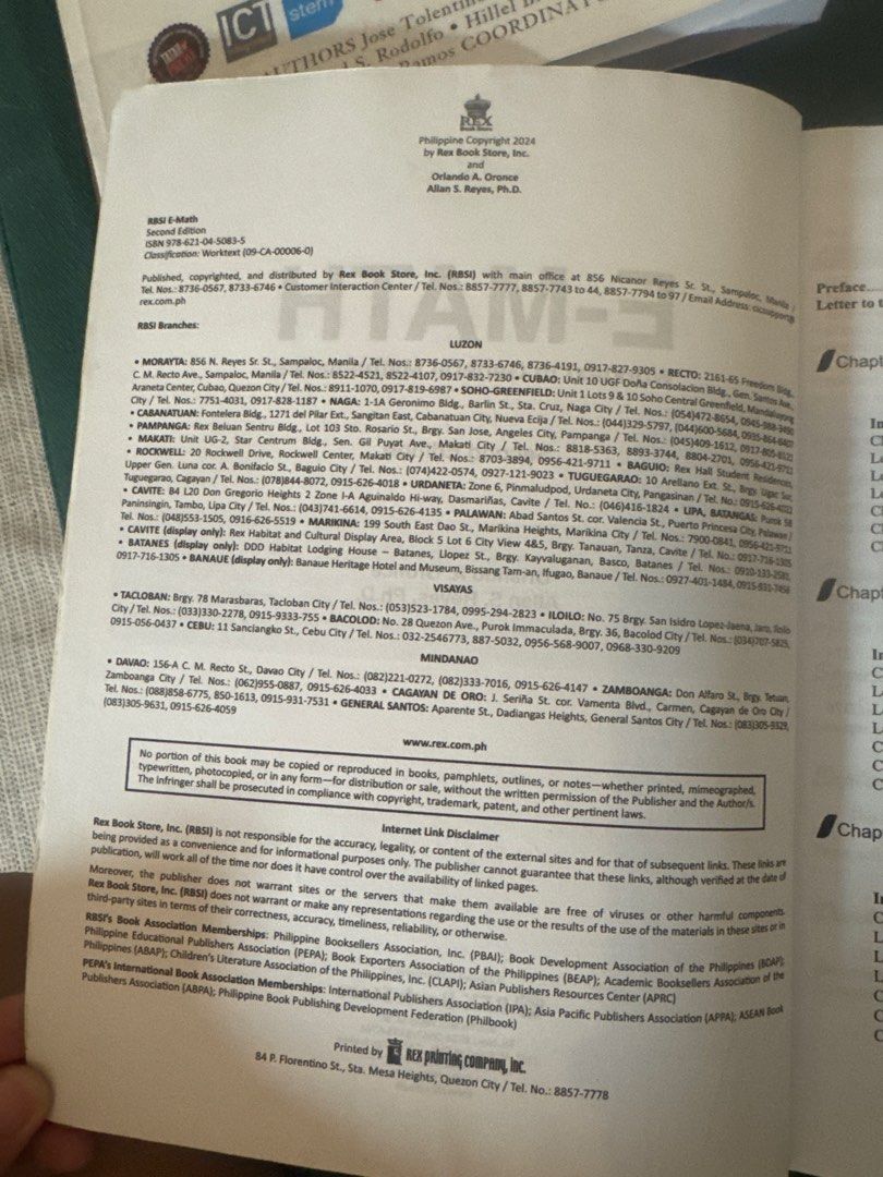 E-MATH Worktext in General Mathematics 2nd Edition by Ordonez & Reyes (Category: Textbooks) located in Marikina City. Submitted by stylepile (Listing ID 1441359148, Image 2). Description: - E-MATH Worktext in General Mathematics - Second Edition - Authors: Orlando A. Ordonez and Allan S. Reyes, Ph.D. - Publisher: Rex Book Store, Inc. - Perfect for General Mathematics students.