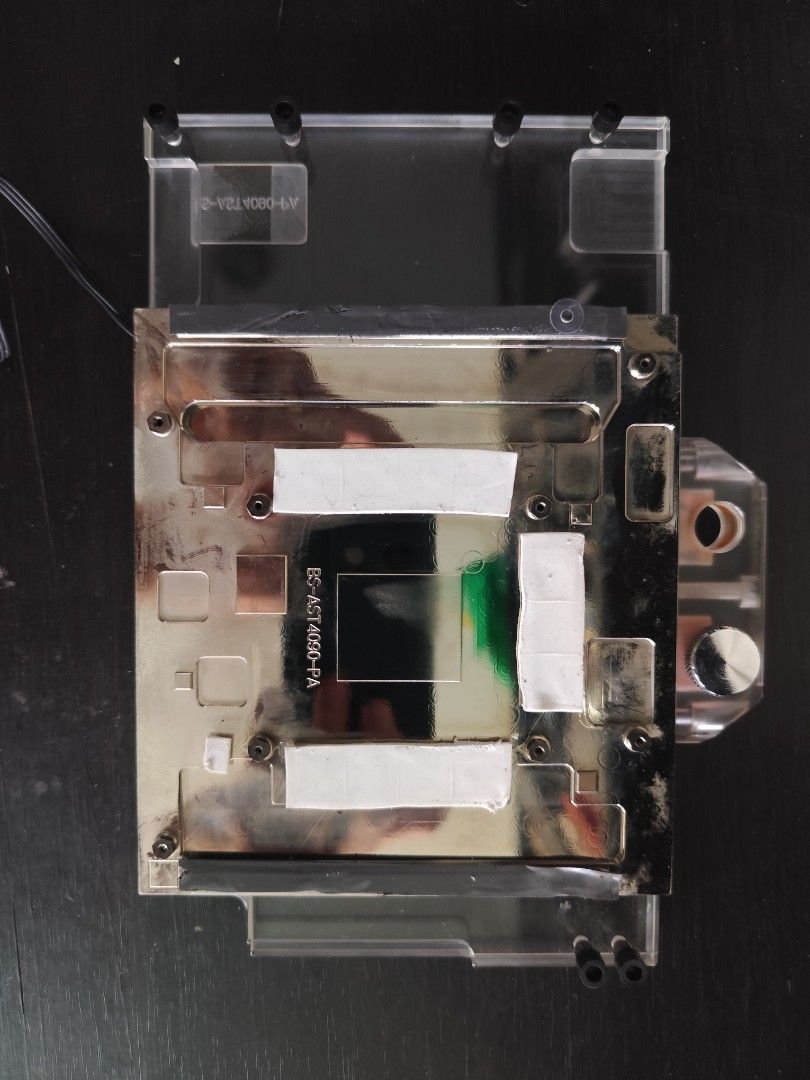 GPU Water Block for RTX 4090 Asus strix (Category: Computer Parts) located in Caloocan City. Submitted by Benvishope (Listing ID 1441374256, Image 2). Description: - Bykski GPU Water Block - Compatible with RTX 3080 and RTX 3090 Founders Edition cards - Features a clear acrylic top and a copper cold plate - Integrated RGB lighting for customizable aesthetics - Minor signs of use visible on the copper plate - Includes original packaging and all ac