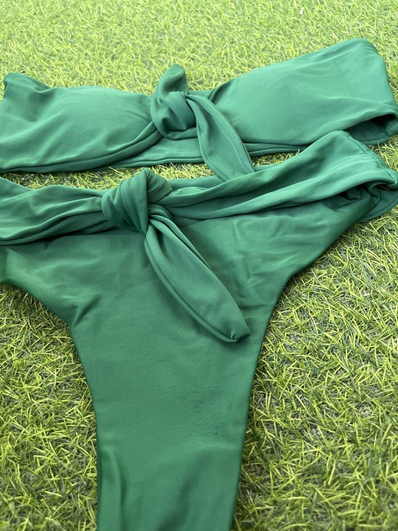 Green Bandeau Bikini Set with Tie Front (Category: Bikinis & Swimsuits) located in Bacolod City. Submitted by marbiii (Listing ID 1441253219, Image 2). Description: - Green bikini set - Bandeau top with tie front - High-waisted bottoms with tie detail - Comfortable and stylish - Ideal for beach days, pool parties, swimming, and sunbathing.