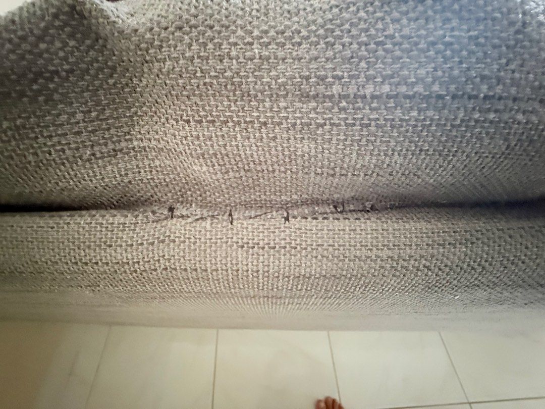 Grey Fabric Sofa (Category: Sofas) located in Malolos. Submitted by shopenjoylowprices (Listing ID 1441233017, Image 3). Description: - Grey fabric sofa - Recliner function included - Still comfortable and fully functional - Pick up only.