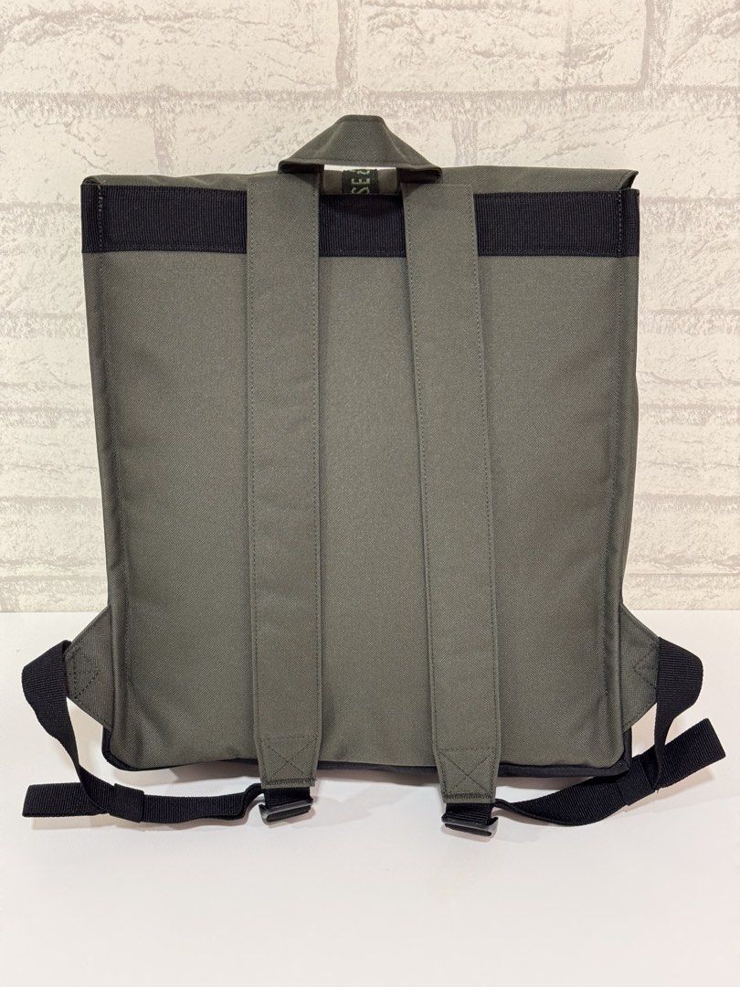 Herschel Supply Co. City Mid-Volume Backpack - Olive (Category: Backpacks) located in Mandaluyong City. Submitted by axelottle (Listing ID 1441296186, Image 3). Description: - Herschel Supply Co. City Mid-Volume backpack - Color: Olive Green - Closure: Flap with buckle strap - Front pocket: Zip closure - Straps: Feature 'Recycle, Reuse, Recycle' print - Material: 100% recycled materials - Condition: Comes with original packaging.