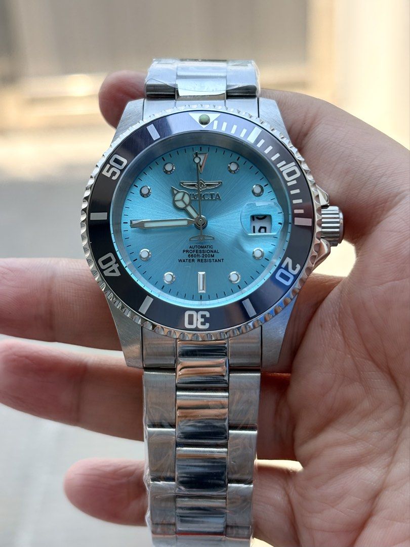 Invicta Pro Diver Automatic Light Blue Dial Men's Watch (Category: Men's Watches) located in Manila. Submitted by eviauthenticwatches (Listing ID 1441243050, Image 3). Description: - Invicta Automatic Pro Diver Watch 40mm - Automatic Movement (Singapore) - Water Resistant: 200m - Dial Color: Light Blue - Band Material: Stainless Steel - Includes Original Box and Tag - Model: 69747.