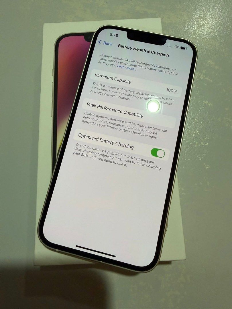 Iphone 14 (Category: iPhone 14 Series) located in Manila. Submitted by christianramirez160490 (Listing ID 1441271141, Image 3). Description: Iphone 14 128GB 100 Battery health Good truetone Good Face ID Factory unlock Openline Any sim Unit cored and box .