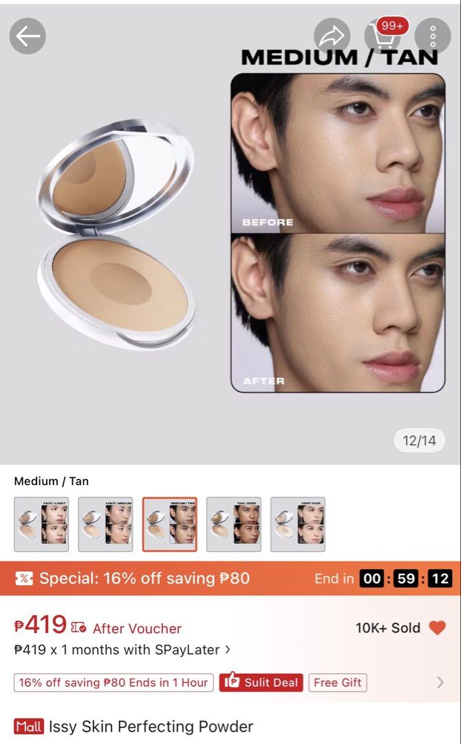 Issy Skin Perfecting Powder in Medium / Tan (Category: Makeup) located in Manila. Submitted by drea_sells (Listing ID 1441312982, Image 2). Description: -with small dents in the powder but this was never used, just swatched! - also scratches on the front packaging -RFS: Wrong shade and d din nagagamit -Shade: Medium/Tan 📍Quezon City, Holy Spirit (LALAMOVE & JNT) ⭐️ Can do meetups around The Rock, Holy Spirit .