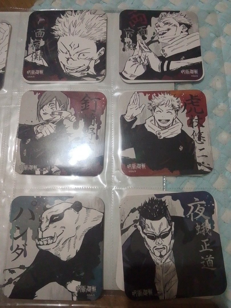 Jujutsu Kaisen Anime Coasters Set (Category: Vintage Collectibles) located in Santa Rosa. Submitted by animemerchcollection (Listing ID 1441299841, Image 1). Description: - Jujutsu Kaisen Coaster Set 21 PCs. - Features popular characters: Yuji Itadori, Megumi Fushiguro, Nobara Kugisaki, Panda, Gojo Satoru, and more! - Protects your tables from spills and heat. - Each coaster has a unique character design. - A must-have collectible for any Jujutsu