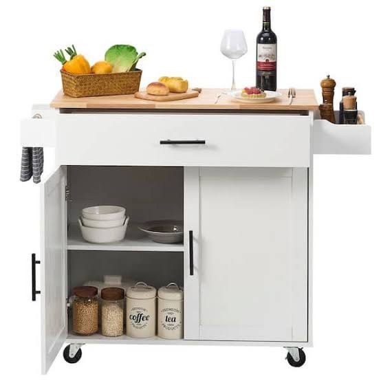 Kitchen island cart (Category: Shelves, Cabinets & Racks) located in Makati City. Submitted by curatedfindsbydei (Listing ID 1441373154, Image 3). Description: Brandnew kitchen island cart Originally 15k Selling for 6k only Pull out from All Home Measurements: 106cm length x 90cm height x 40cm width As is Pick up location: Pasig.