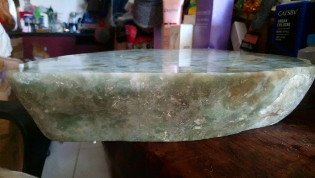 Large Natural itogawa jadeite Jade Stone 8.10 kilos Slab for Display or Craft (Category: Other Home Decor) located in Manila. Submitted by zapote4323 (Listing ID 1441340786, Image 1). Description: - Rough, natural edges itogawa jadeite jade from japan 8. 10 kilos slab color is pale bluish greenish mottled and with small yellow brown spots in some areas. ITOIGAWA jadeite jade national stone of japan. - Ideal for display too.